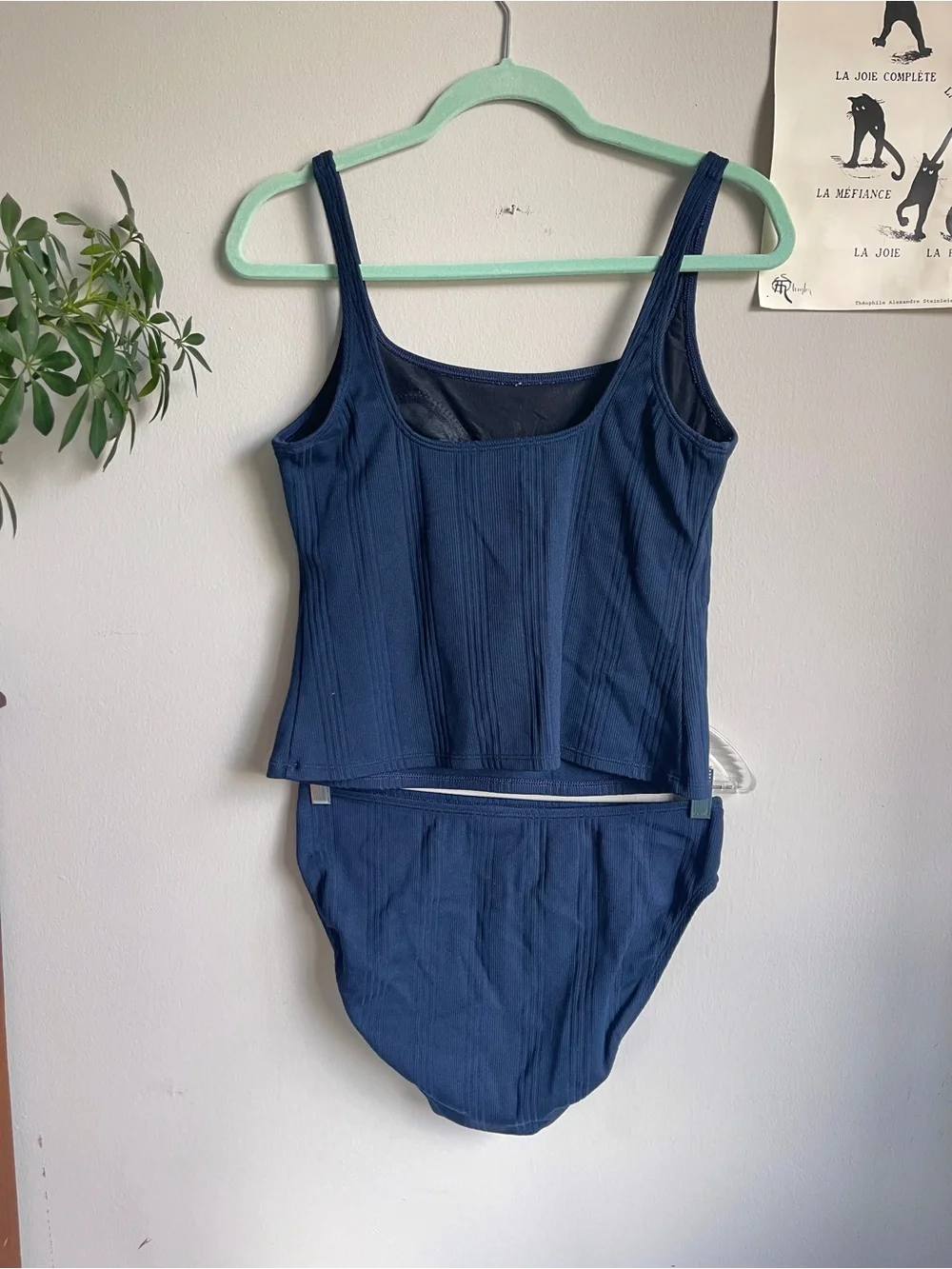 Vintage Nautica Navy Ribbed Tankini Top and High-Waist Briefs